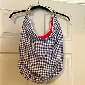 Candies Checkered Tote Bag - Blue and White, Pink Liner